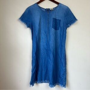 TRUE CRAFT Chambray Raw Hem Mini Dress